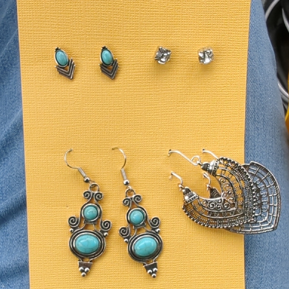 Turquoise Color Stone Dangle Earrings - Silver-Tone Women Jewelry
